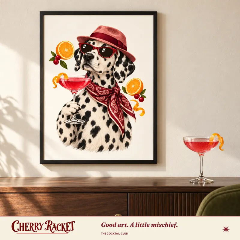 Styled room mockup of the Dalmatian Cosmopolitan print.