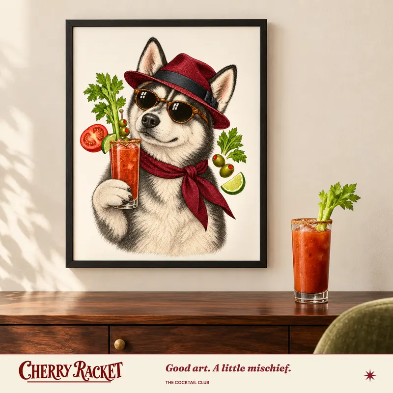 Styled room mockup of the Husky Bloody Mary print.